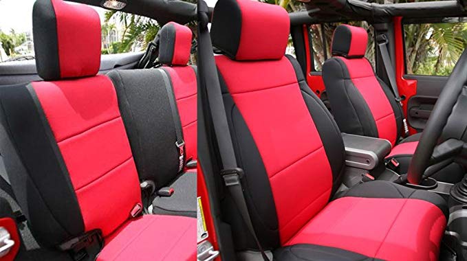Gearflag Jeep Wrangler JK neoprene seat cover custom fit 2007-2017 Unlimited 4 door (Front   Rear seats) (Red/Black)