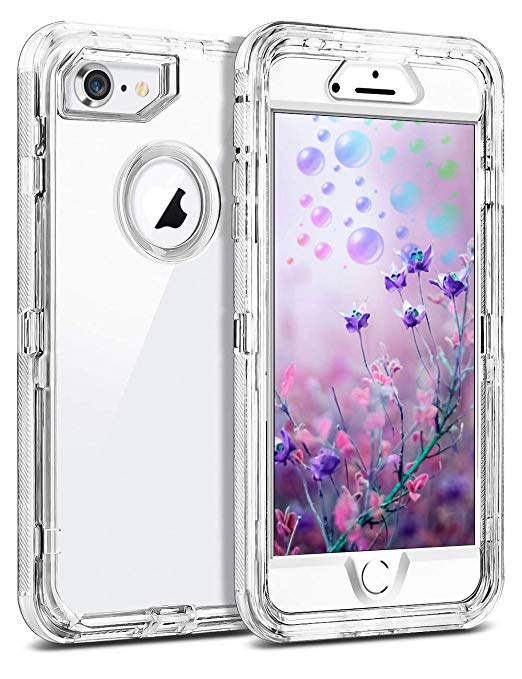 iPhone 8 Clear Case - by MXX - Hybrid Heavy Duty Protective Dual Layer Shockproof Cover with Hard PC Bumper   Soft TPU Back for Apple iPhone 7/8/6S - Transparent