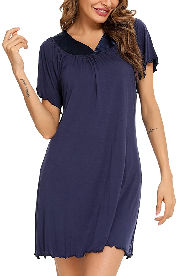 ARANEE Women's Nightgown Short Sleeve Sleepwear Shirts Comfy Modal Nightshirt Pajamas Dress