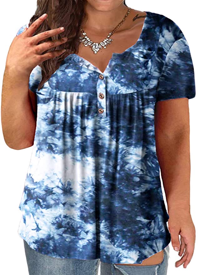 VOGRACE Plus-Size Tops for Women Summer Henley Shirts Flowy Tunics Tee