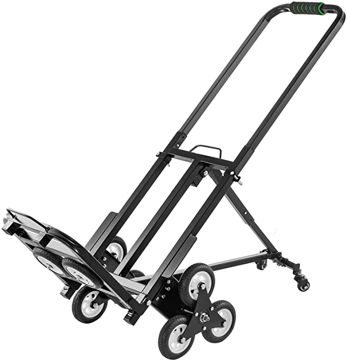 BestEquip Stair Climbing Cart 330lbs Capacity, Portable Folding Trolley with 5inch and 1.5inch Wheels, Stair Climber Hand Truck with Adjustable Handle, All Terrain Heavy Duty Dolly Cart for Stairs