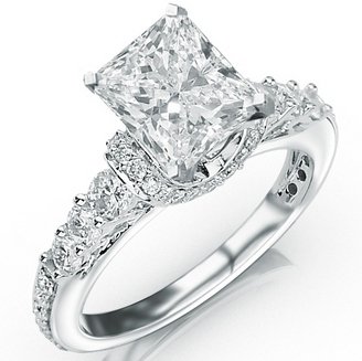 1.57 Carat Princess Cut Designer Four Prong Round Diamond Engagement Ring (D-F Color, VS2-SI1 Clarity)