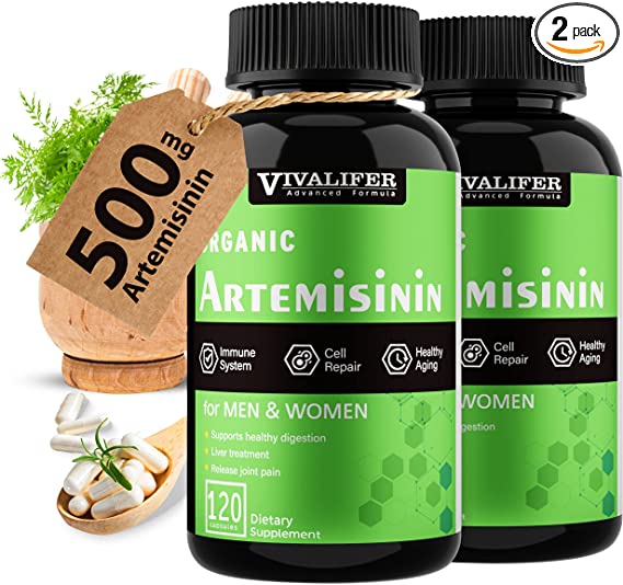 2 Pack Artemisinin 500 mg, 120 Vegan Capsules, Sweet Wormwood Extract, Artemisia Annua Improve Immune Function Digestive Support Cellular Well-Being and Anti-Aging - Easy to Swallow