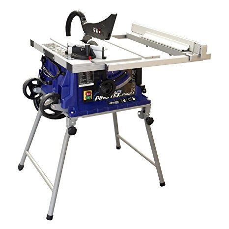 Pingtek Blueline 255mm Bench Table Saw with adjustable side extension and folding leg stand