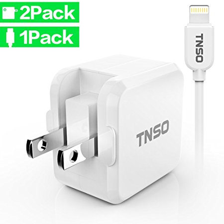 iPhone Charger, TNSO [2-Pack]Single Port Travel Wall Power Adapter 2.4A with iPhone Lightning Cable [1-Pack/6FT] for iPhone X / 8 / 7 / 6 / 6S / 6S Plus / 5S / 5C / 5 / iPad & more (White)