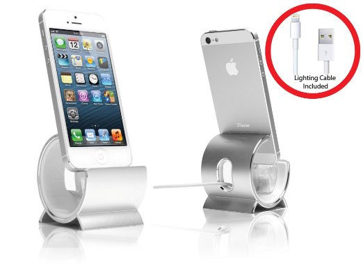 Sinjimoru Aluminum Sync Desktop Charging Stand Dock Cradle Holder for iPhone 6S, 6S Plus. 6, 6 Plus, 5S, 5C, iPod Touch, iPad Mini (Silver)