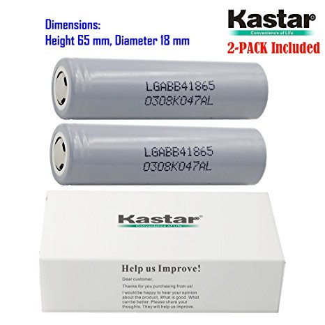 Kastar 18650 (2-Pack) LGABB41865 Lithium-ion Battery, LG Quality Rechargeable 2600mAh Flat Top Battery