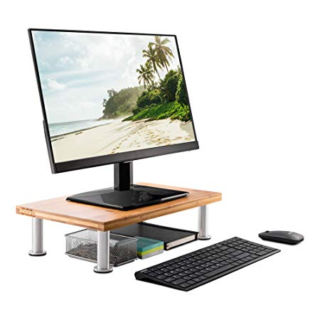 Monitor Stand for Computer & Laptop Screen - Solid Bamboo Riser Supports The Heaviest Monitors, Printers, or TVs - Perfect Shelf Organizer for Office Desk Accessories & TV Stands (Natural)