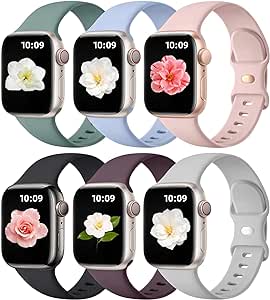 Maledan 6 Pack Bands Compatible for Apple Watch Band 38mm 40mm 41mm 42mm 44mm 45mm 49mm Women Men, Breathable Silicone Sport Strap Replacement Band for iWatch Apple Watch Series 9 8 7 6 5 4 3 SE Ultra