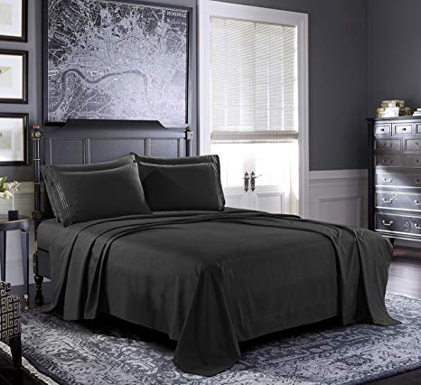 Bed Sheets - Full Sheet Set [6-Piece, Black] - Hotel Luxury 1800 Brushed Microfiber - Soft and Breathable - Deep Pocket Fitted Sheet, Flat Sheet, Pillow Cases