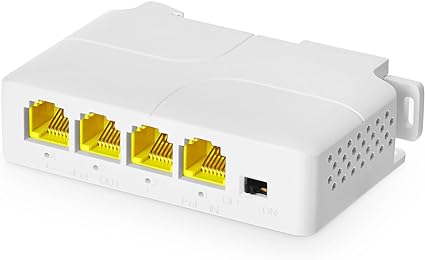 Gigabit PoE Passthrough Switch, 1 PoE in 3 PoE Out Extender, IEEE802.3af/at PoE Powered, 10/100/1000Mbps Ethernet, din-Rail & Wall Mount