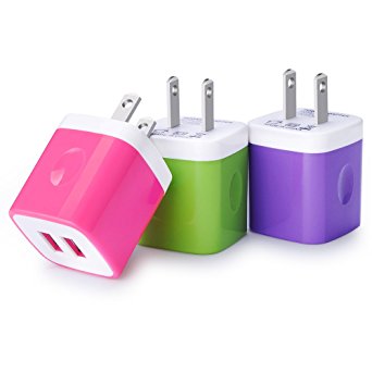 USB Wall Charger, Charging Plug Hootek 3-Pack USB 5V/2.1A Home Travel Wall Charger Adapter Plug for iPhone 7/7 Plus, 6/6S Plus 5S, iPod, iPad, Samsung Galaxy S5 S6 S7 Edge, HTC, LG, Nokia and More