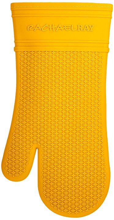 Rachael Ray Silicone Kitchen Oven Mitt with Quilted Cotton Liner, Yellow