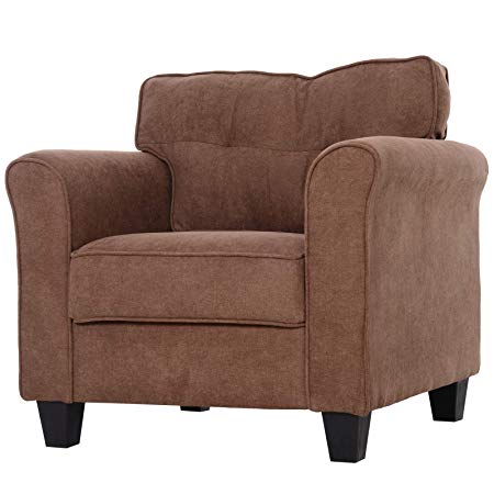 HOMCOM Cotton And Polyester Fabric Solid Wood Single Sofa Chair Home Living Room Brown