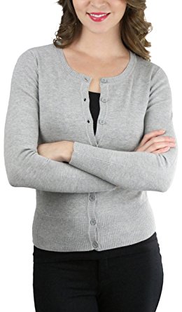 ToBeInStyle Women's Long Sleeve Button Up Ribbed Crew Neck Cardigan Sweater