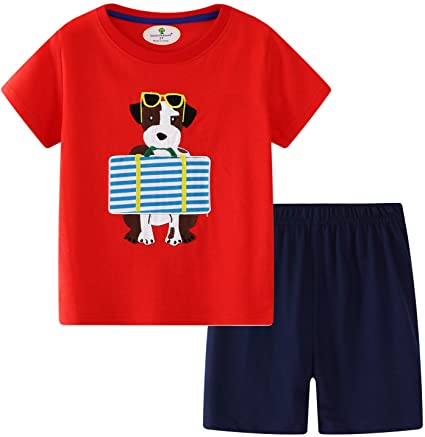Miss Bei Toddler Boy Clothes Sets T-Shirt&Shorts 2 Packs Kids Summer Outfits Shirt Short Sets 2-7T