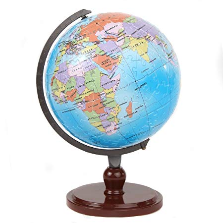 Lily's Home Your World 3D Kids Educational Interactive Earth Globe Puzzle, with Rotating Stand and Numbered Pieces for Easy Assembly, 240 Pieces (6 Inch Globe, 8 1/4" Inch Tall)