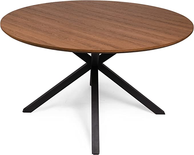 53'' Mid-Century Modern Round Dining Room Table for 4-6 Person for Home, Kitchen, Restaurant, W/Solid Metal Legs Leisure Kitchen Table for Dining Room, Easy-Assembly, Walnut Looking