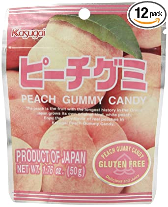 Kasugai Gummy Candy Stand Pack, Peach, 1.76 Ounce (Pack of 12)
