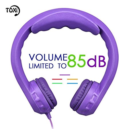 Kids Headphones, Toxi Wired On-ear 85dB Volume Limited Over Ear Children Friendly Safe Headphones with Microphone 3.5mm Audio Jack for Toddler Boys Girls iPad iPhone School Kindle Tablet - Purple