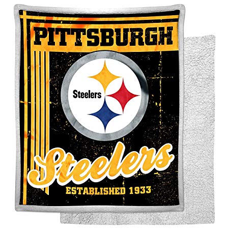 NFL Pittsburgh Steelers "Old School" Mink Sherpa Throw Blanket, 50" x 60"