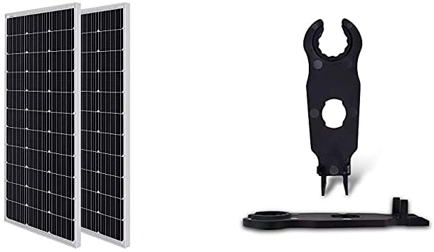 Renogy Solar Panel 2pcs 100 Watt 12 Volt Monocrystalline, 2-Pack Compact Design & Solar Panel Connector Assembly Tool