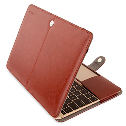 Mosiso Premium Quality PU Leather Book Cover Folio Case with Stand Function for New MacBook 12 Inch with Retina Display Model A1534 (Version 2017/2016/2015), Brown