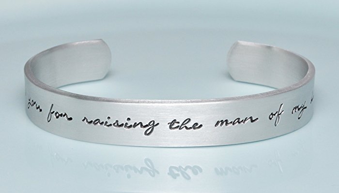 Hand stamped bracelet, Thank you for raising the man of my dreams - wedding gift - Wedding party - Mother of the Groom - mother of the bride - personalized bracelet