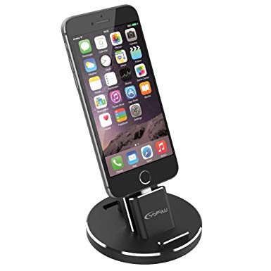 YoFeW Docking Station for iPhone, Lightning Charging Dock Aluminum Stand Charging Cradle Dock Holder for iPhone 8 8 Plus, iPhone X, iPhone 7 7 Plus 6S 6 Plus 5s 5, Including Charging Cable (Black)