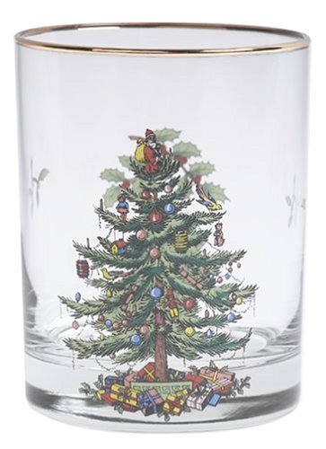 Spode Christmas Tree DOF Glasses with Gold Rims, 14 Ounce-Set of 4
