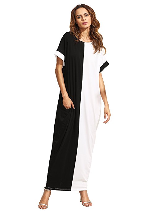 Milumia Women's Summer Boho Color Block Pockets Caftan Maxi Dresses