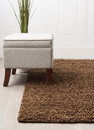 Brown Shag Rug, 5-Feet by 8-Feet, 5x8 Solid & Thick Stain-Resistant Non-Shed Living Room Carpet