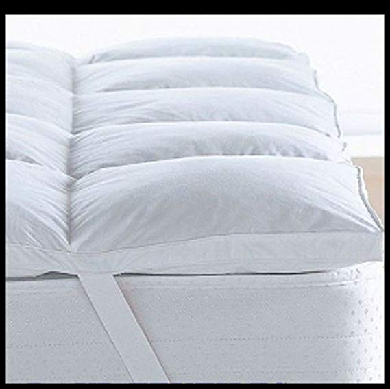 HIGH LIVING ® Microfibre Mattress Topper 2 inch and 4 Inch Supersoft Heavy Fill Single Double King SuperKing Box Stitched and Elasticated Corner Straps (Super King 4" Thick)