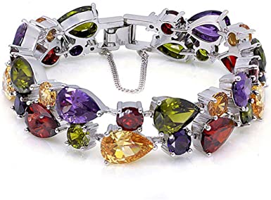 HERMOSA Classic Ladies Bracelet Garnet White Topaz Amethyst Citrine Peridot Pink Topza 7 Inches (7 Inches) (7)