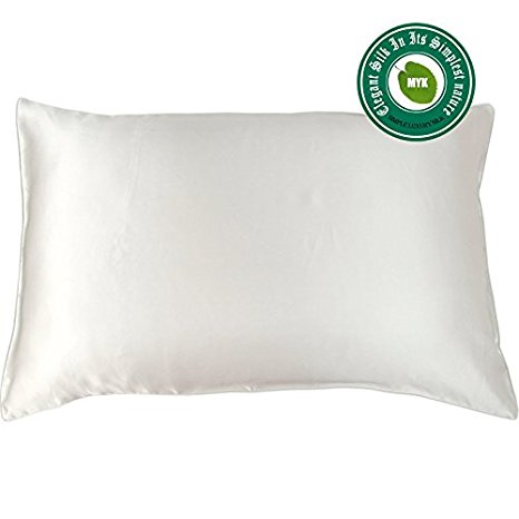 MYK-19MM Both Sides- 100% Pure Natural(Mulberry) Silk Pillowcase Both Sides with Silk (Deep Envelope Closure) for Hair&Facial, 19 Momme Hypoallergenic,Queen Size(20"x30"),Ivory 1PC
