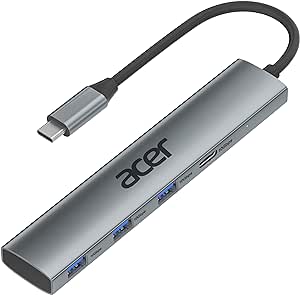 Acer USB C Hub 10Gbps, USB-C 3.2 Extender, 4-Port USB C Adapter with 3 USB A & USB C Ports, High Speed USB C Multiport Splitter for MacBook Air/Pro, iPhone 15, iPad Pro, Surface Pro and More - Grey