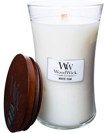 Wood.Wick WW White Teak, Highly Scented Candle, Classic Hourglass Jar, Large 7 inches, 21.5 OZ