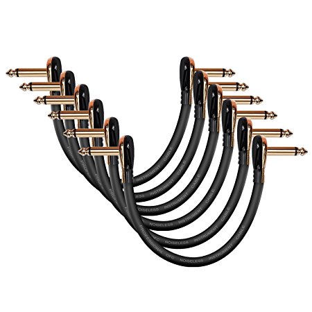Donner Guitar Patch Cables Right Angle, 15 cm 1/4 Instrument Cables for Effect Pedals 6 Pack