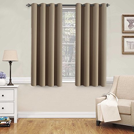 H.Versailtex Blackout Room Darkening Thermal Insulated Grommet Window Curtain for Living Room, Khaki,52x63-inch,2 Panels