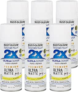 Rust-Oleum 331181-6PK Painter's Touch 2X Ultra Cover Spray Paint, 12 oz, Ultra Matte White, 6 Pack