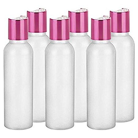 Moyo Natural Labs 2 Oz HDPE Shimmer Pretty in Pink Disc Top Empty Easy Squeeze Travel Bottles BPA Free TSA Compliant Made in USA Travel bottle Pack of 6