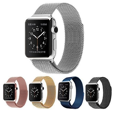Teslasz BIS00301 38 mm Stainless Steel Milanese Loop Strap Magnetic Buckle Wrist Band for Apple iWatch - Silver
