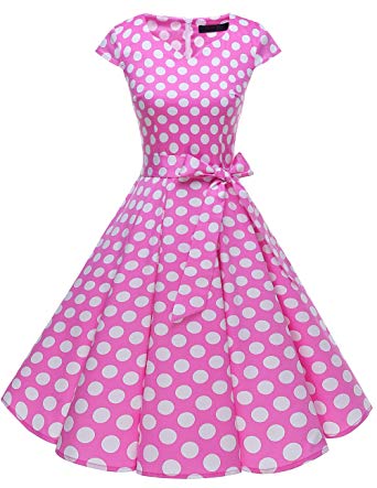 DRESSTELLS Women's Vintage Tea Dress Prom Swing Cocktail Party Dress with Cap-Sleeves