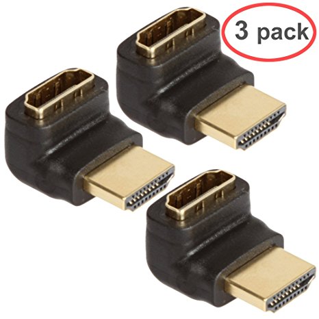 LINESO 3PCS HDMI Right Angle Adapter Male to Female With Gold-Plated (HDMI 90 Degree)