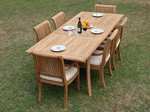 Giva Grade-A Teak Wood luxurious 7 pc Dining Set : 94" Double Extension Rectangle Table and 6 Arm / Captain Chairs #TSDSGV5