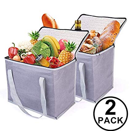 2 Insulated Reusable Grocery Shopping Bags, Xl Large Soft Picnic/Lunch Cooler Bags Zipper …