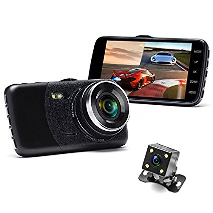 Podofo Upgrade Dash Cam 4.0 inch Dual Lens Car DVR 1080P Full HD Dashcam with G-Sensor WDR Rear View Backup Camera