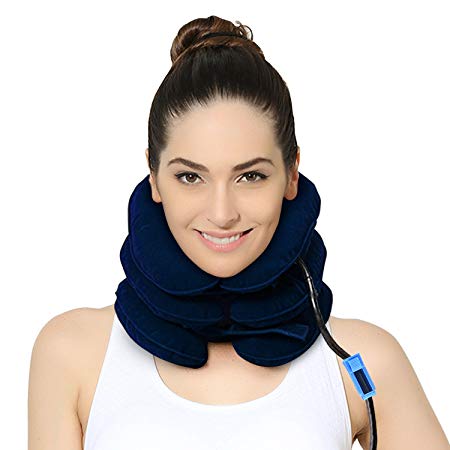 P PURNEAT Best Cervical Neck Traction, Effective Neck Pain Remedy at Home, [Upgraded Version] Inflatable & Adjustable Neck Brace Collar Device (Blue)