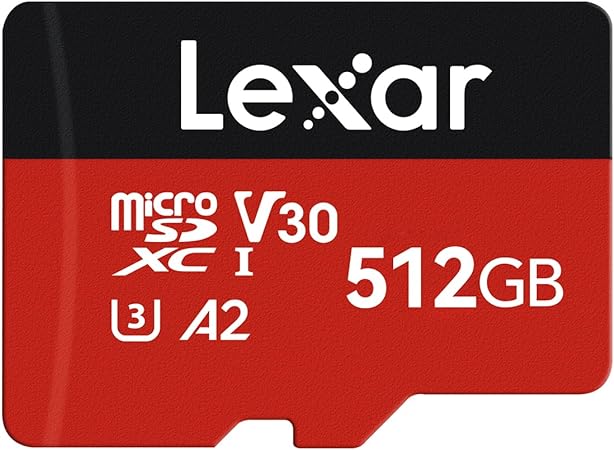 Lexar E-Series Plus 512GB Micro SD Card, microSDXC UHS-I Flash Memory Card with Adapter, 160MB/s, C10, U3, A2, V30, Full HD, 4K UHD, High Speed TF Card for Phones, Tablets, Drones, Dash Cam