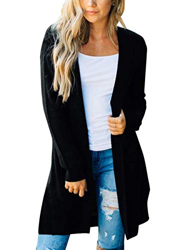 MEROKEETY Women's Long Sleeve Open Front Hoodie Knit Sweater Cardigan with Pockets